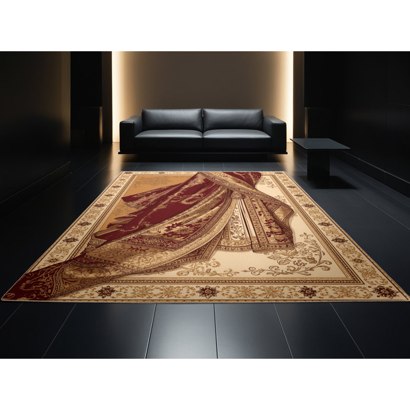Tapis oriental brun doux et moelleux de couleur beige - reliure beige, 7 x 10