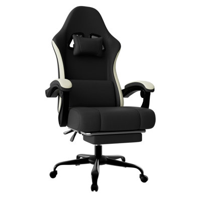 Fauteuil de jeu ergonomique avec coussin à ressorts ensachés, fauteuil d'ordinateur en tissu respirant avec repose-pieds, fauteuil de jeu vidéo de soutien lombaire réglable pour adultes