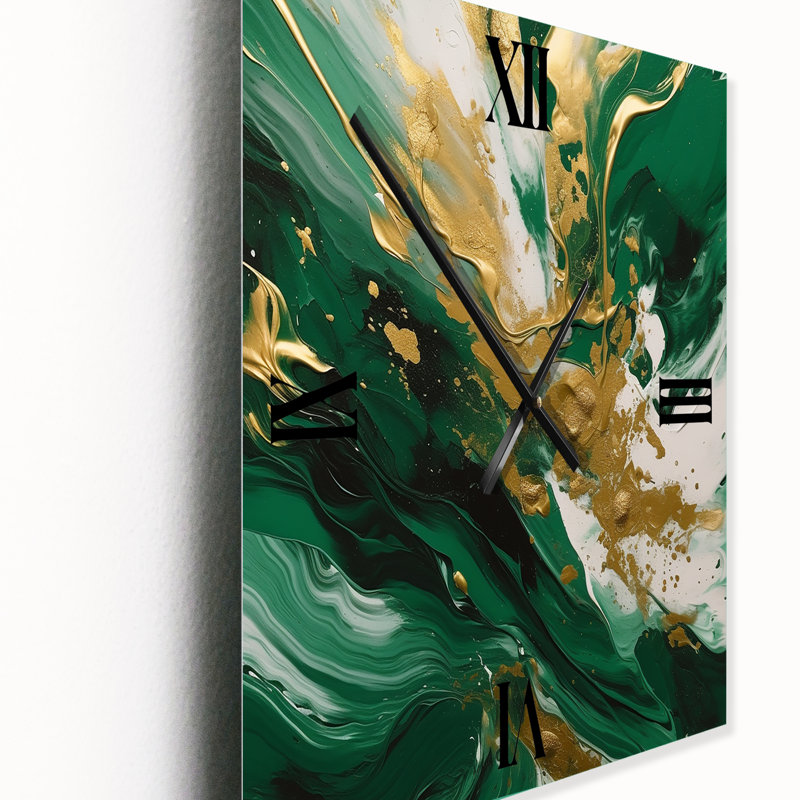 Vert et or Serene Cascade II - Horloge murale abstraite en métal, Petit