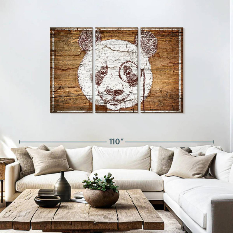 Brampt Panda On Wood, 48" H x 74" W
