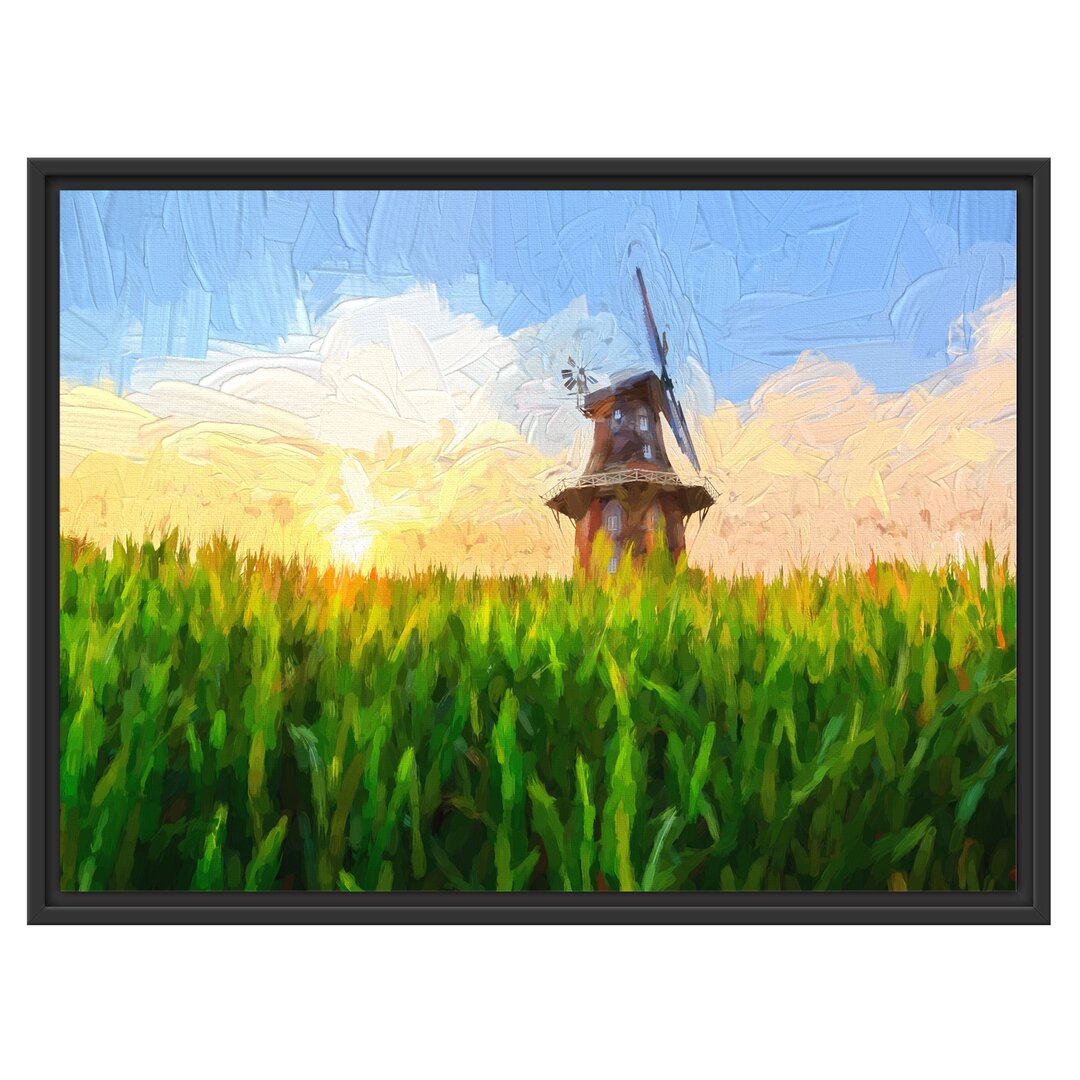 Gerahmtes Wandbild Windmühle auf dem Feld