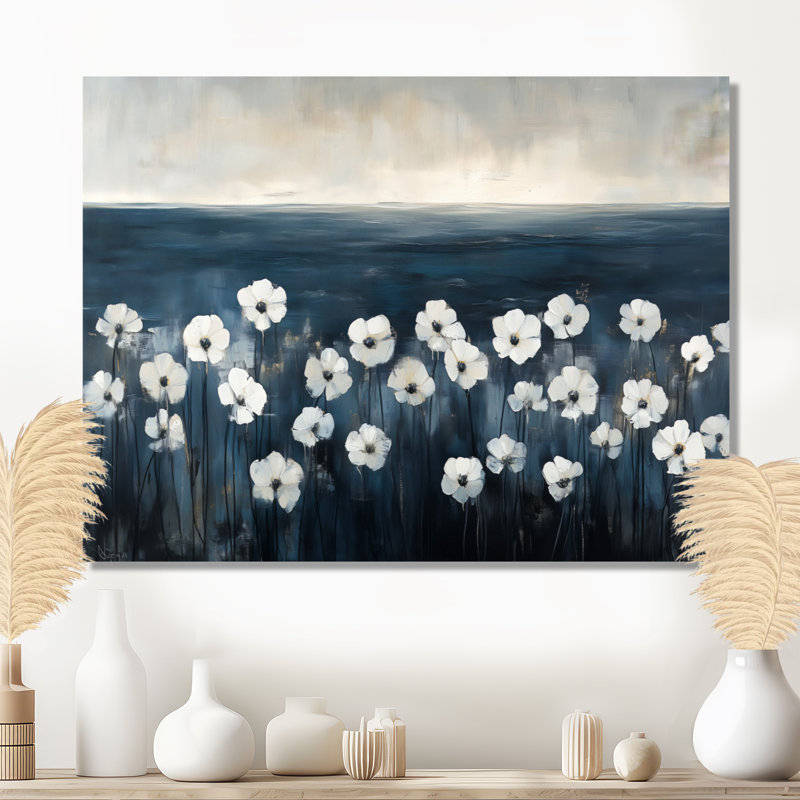 Jonquilles blanches à tiges noires - Décoration murale florale sur toile, 12" H x 20" W, Wrapped Canvas