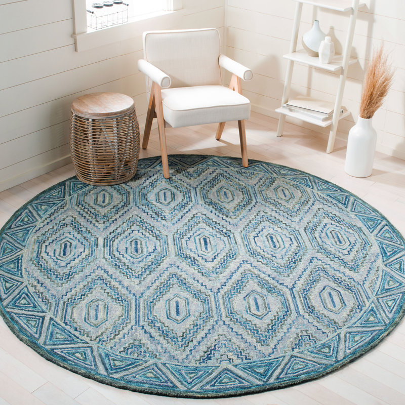 Deyoung Hand Tufted Wool Geometric Rug, Round 7'
