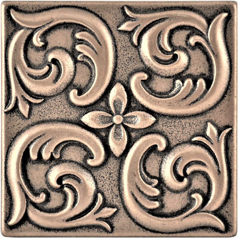 4'' x 4'' Hand Painted Resin Decorative Accent Tile, Bronze