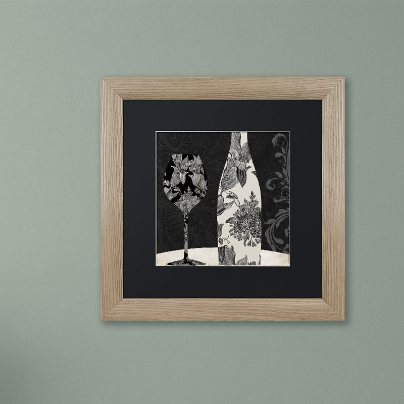 «Vin Elegant I» par Color Bakery, impression encadrée, Noir, H 16 po x l 16 po, Toile avec cadre argenté
