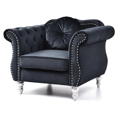 Fauteuil à accoudoirs évasé chic de style transitionnel de couleur noire - H 34 po x l 39 po x P 35 po. Pour un soutien.