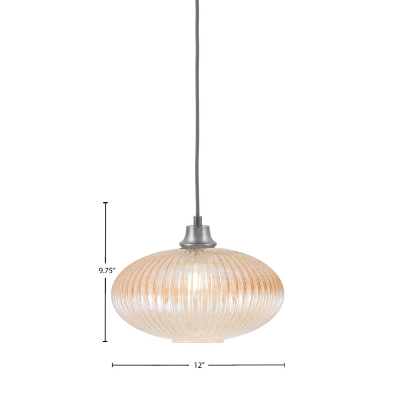 Luminaire suspendu Warwick illustré en finition graphite avec verre nervuré en microbulles de 12 po