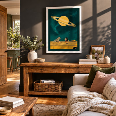 Saturn and the Yellow Convertible Retro - Framed Print