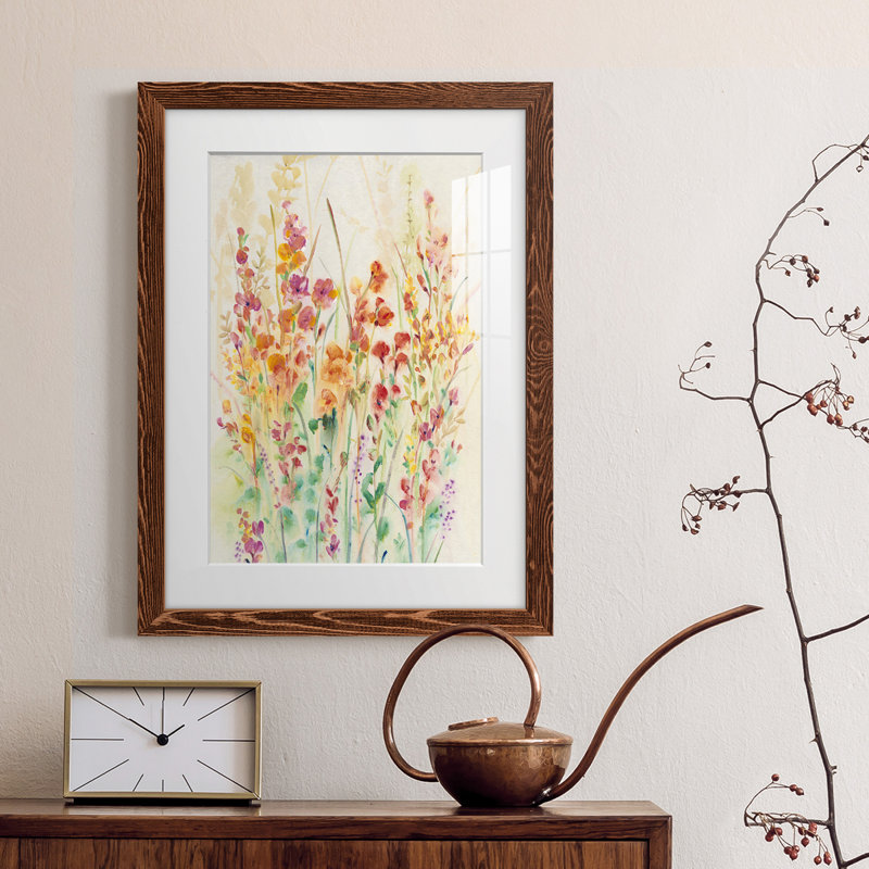 Mat encadré de qualité supérieure Brilliant Floral II - prêt à être suspendu, H 31,5 po x l 23,5 po x P 1 po, Érable encadré