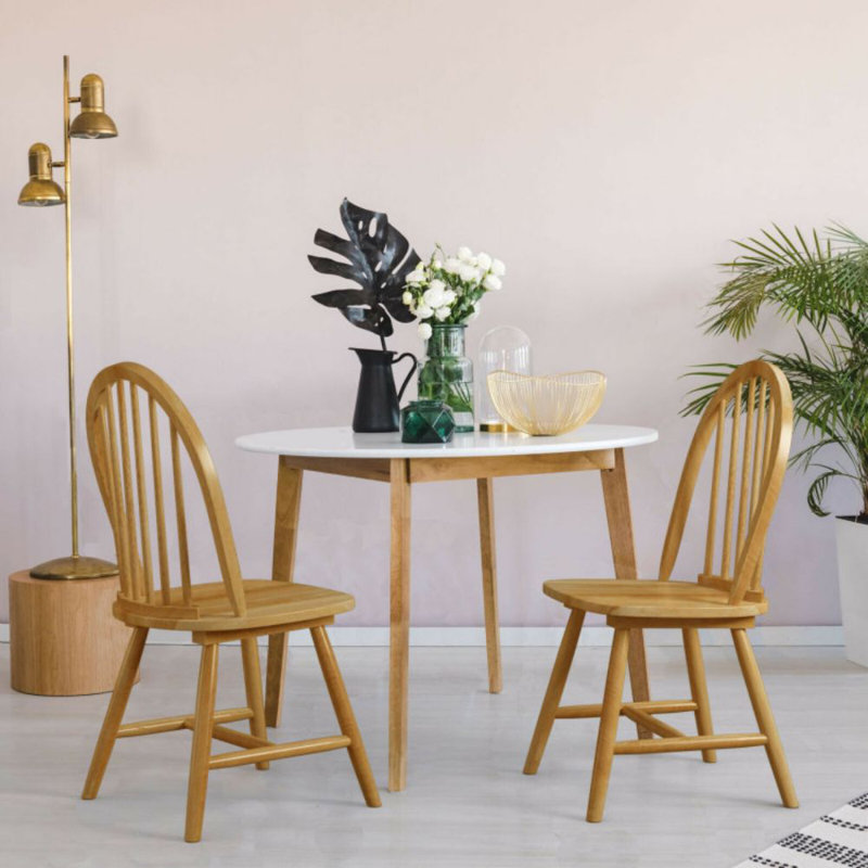 Natural Oak High Back Windsor Side Chair Set