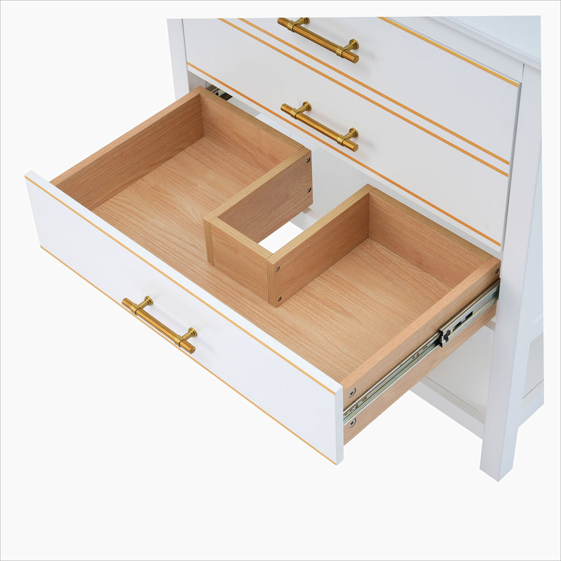 White and Gold 30" Bathroom Vanity Cabinet with Open Storage
