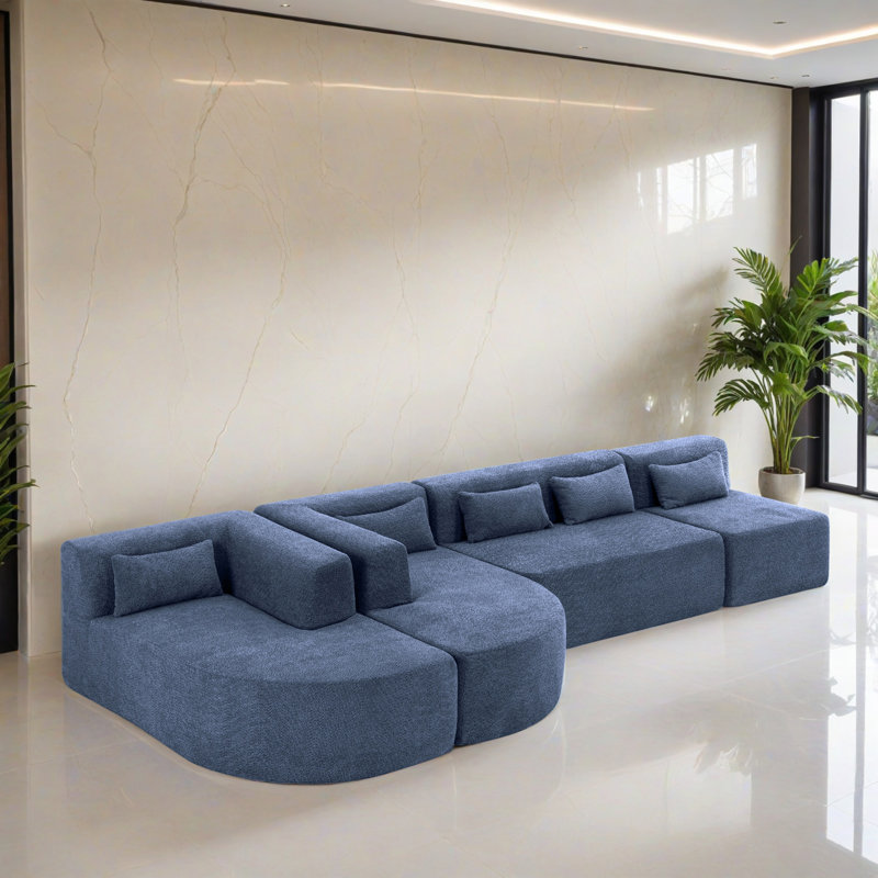 Canapé-lit modulaire 4 pièces pour salon, Polyester bleu