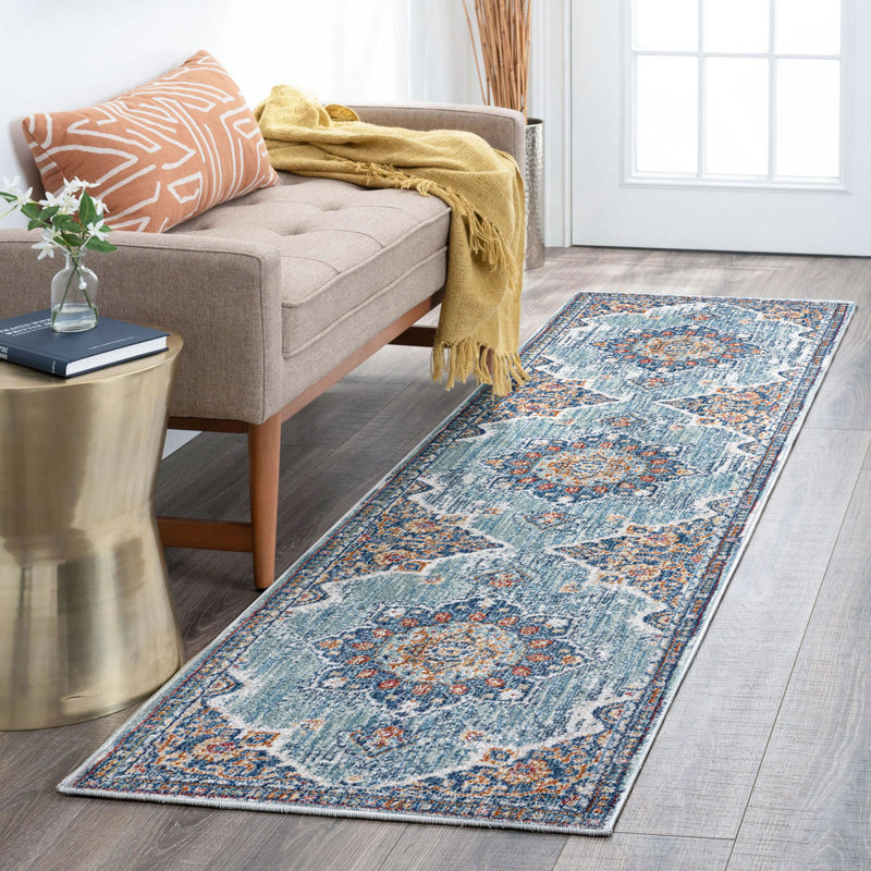 Tapis bleu Deundre, Tapis de couloir 2 pi 3 po x 7 pi 7 po