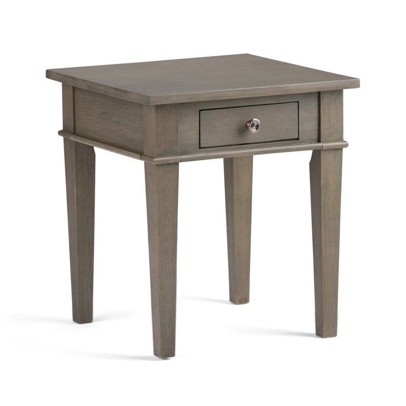 Carlton Solid Wood Transitional Square End Table with Storage Drawer, Farmhouse Grey