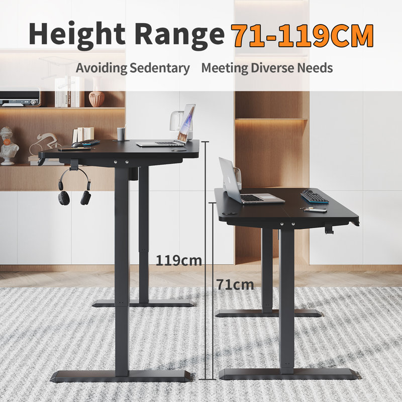 Hieronymus Electric Adjustable T-Shape Standing Desk Home Desk With Backpack Hook And Memory Smart Pannel, Black