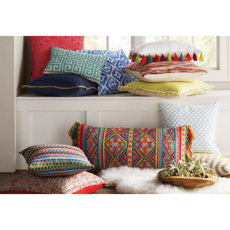 Lila 20'' Beige and Red Cotton Velvet Throw Pillow