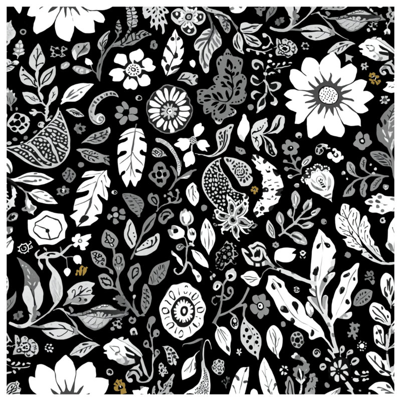 Housses de couette noires à motif floral, Lit simple