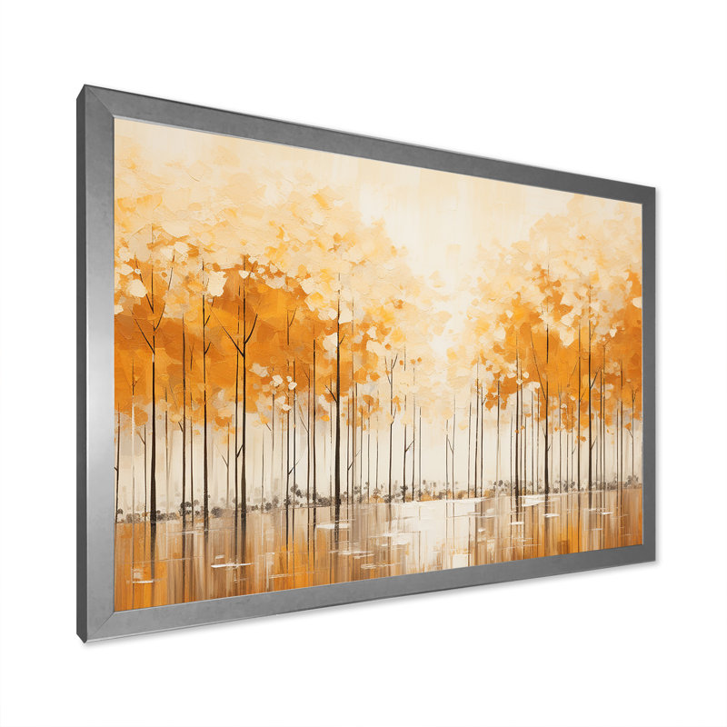 Minimalisme beige et forêt dorée III - impression, Cadre simple argenté, H 34 po x l 44 po x P 1,5 po