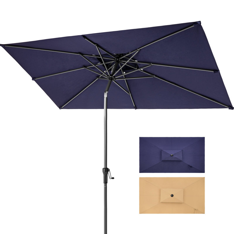 Lyndon Rectangular Market Umbrella, Navy Blue, 5' D x 9' W