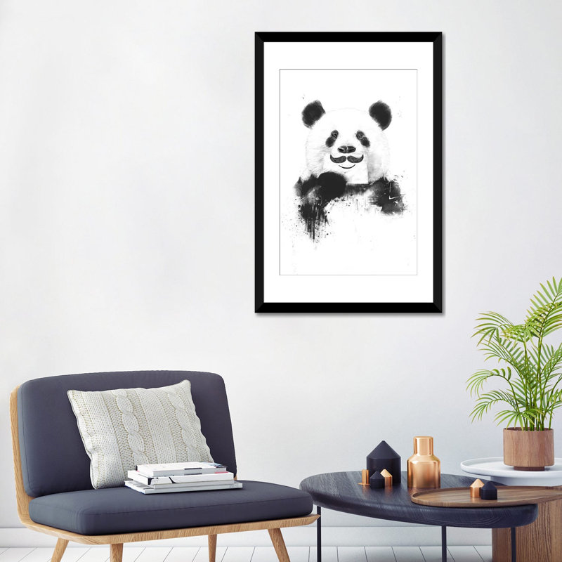 «Funny Panda», impression sur toile tendue, Papier d'art encadré noir, Blanc, H 32 po x l 24 po x P 1 po