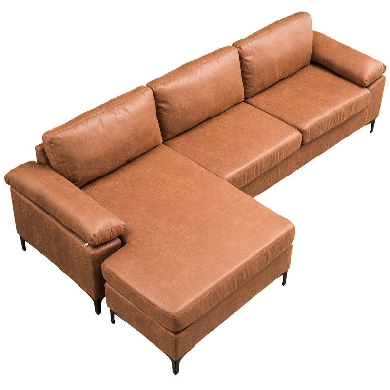 Howton Faux Leather L-Shaped Sectional Reversible, Light Brown Suede