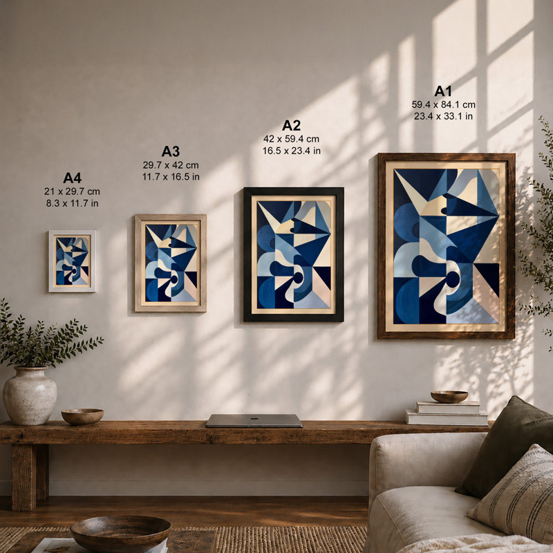 Angular Geometry Geometric - Framed Print, A2 - 59.4 x 42.0 cm, Oak