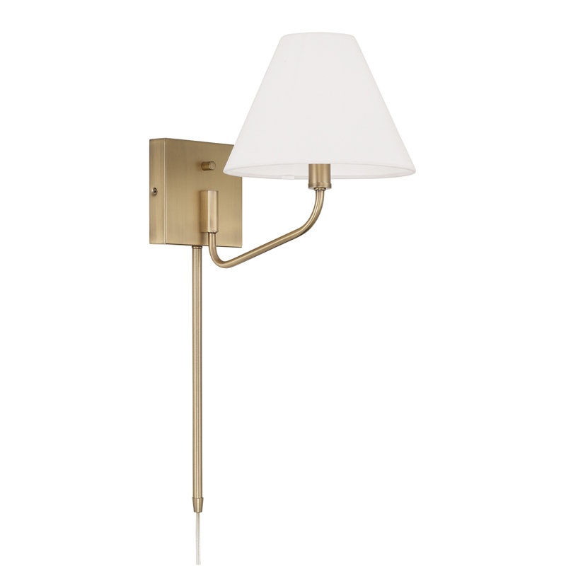 8.5" W x 10.25" H 1-Light Swivel Armed Sconce in Tapered Soft Tan Fabric Shade with Optional Plug-in and Cord Cover
