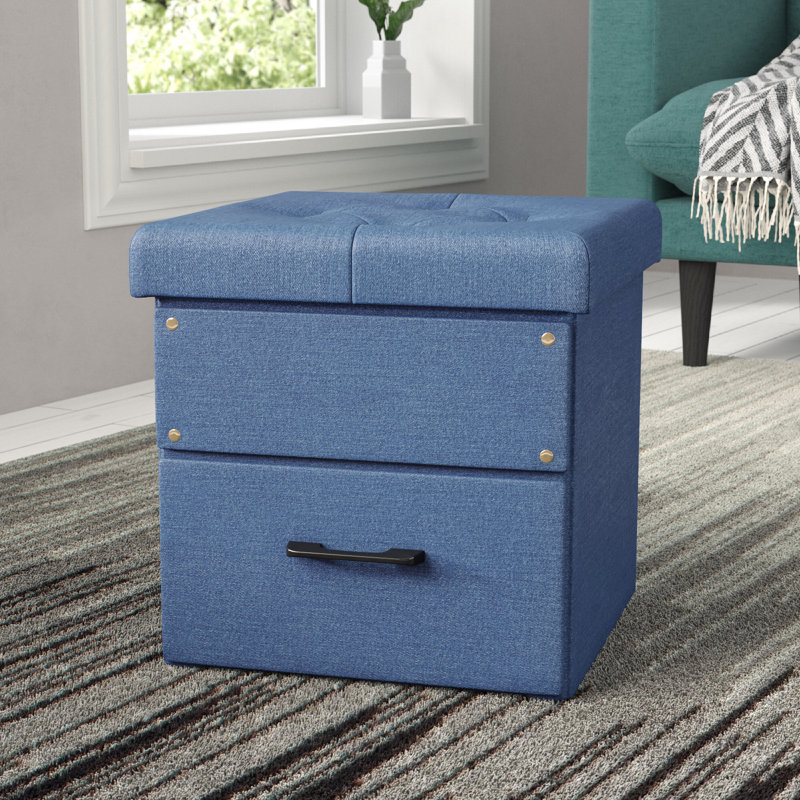 Arhaam Upholstered Ottoman, Jean Blue 100% Polyester