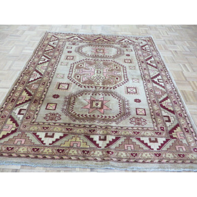 Tapis décoratif en laine noué à la main de conception unique en laine brun noué à la main 5 pi 11 po x 6 pi 1 po Corentin