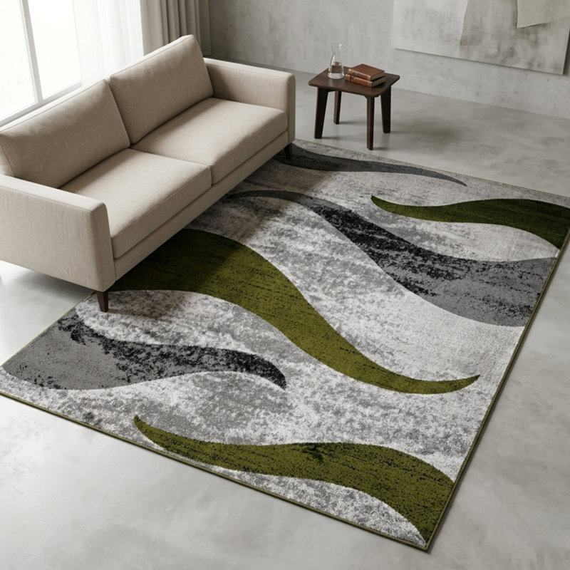 Abstract Area Rug, Rectangle 80 x 150 cm, Green