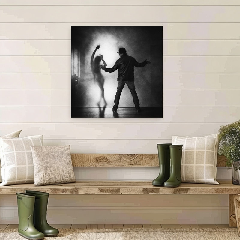 Impression d'art mural contemporain abstrait et dramatique représentant une mystérieuse danse des ombres, H 32 po x l 32 po