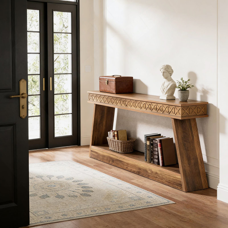 Table de canapé à deux niveaux, console de hall d'entrée polyvalente avec panneau de fibres à densité moyenne durable et style maison de campagne rustique pour une vie moderne