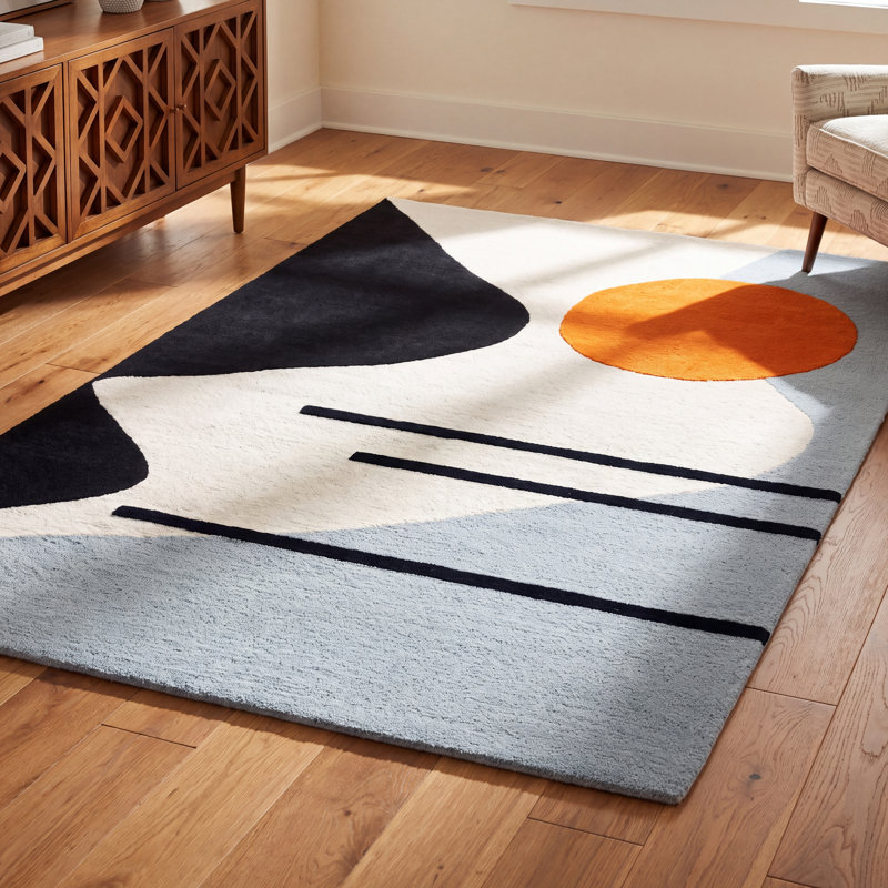 Felipe Handmade Wool Ivory/Blue Rug, Rectangle 5' x 8'