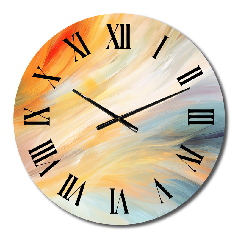 Horloge murale, décor abstrait bleu vague orange - vague rétro bleue et orange élégance I, Moyenne