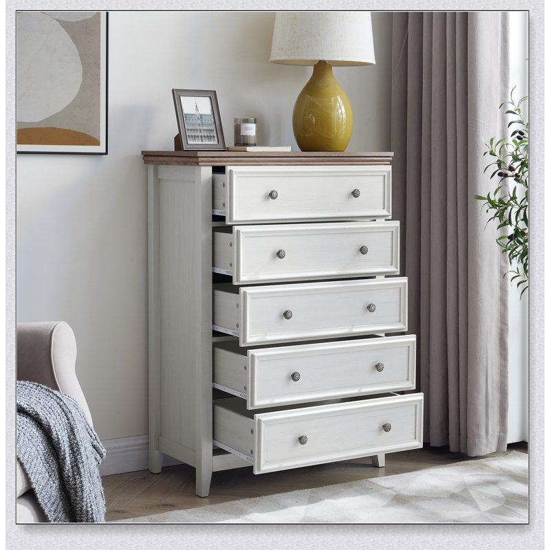 Commode moderne à 5 tiroirs avec rangement spacieux, glissières lisses et sécurité anti-basculement pour l'organisation du salon