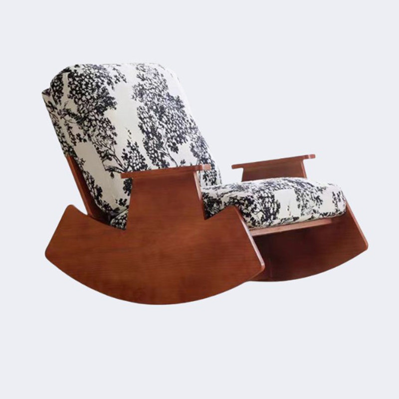 Chaise berçante vintage en tissu floral, Brun