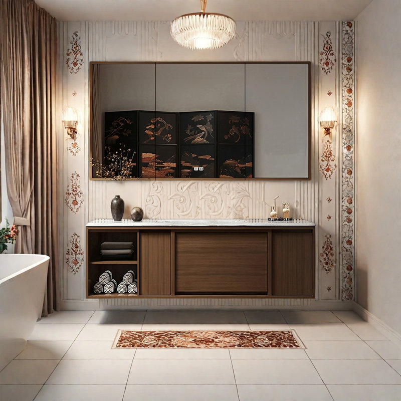 Armoire de salle de bain de style moyen-ancien, H 19,68 po x l 51 po x P 21,65 po
