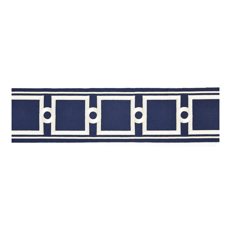 Merchante Embroidered Tape Cotton Blend Fabric, Indigo
