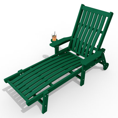 Chaise longue inclinable réglable en PEHD pour l'extérieur Dareona avec roues et porte-gobelet