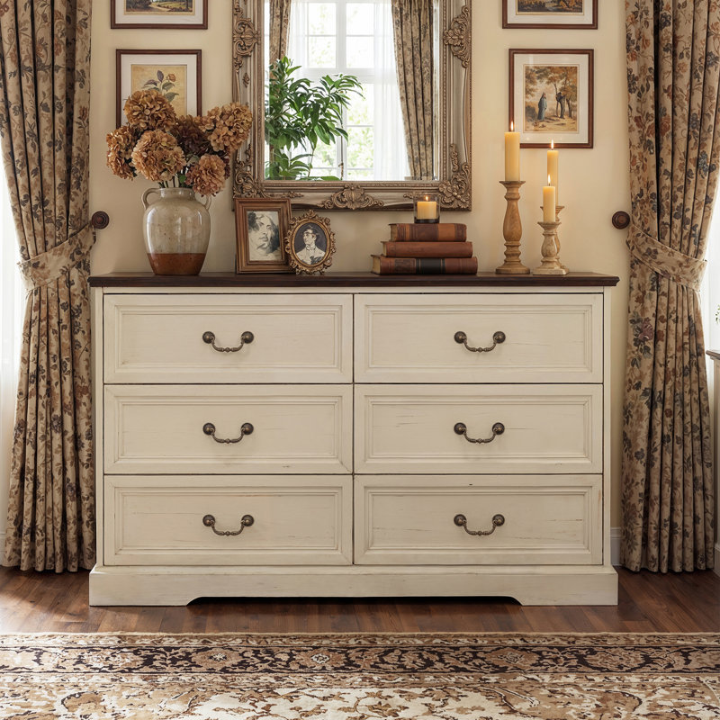 Auserine 6-Drawer Dresser With Elegent Design, Beige