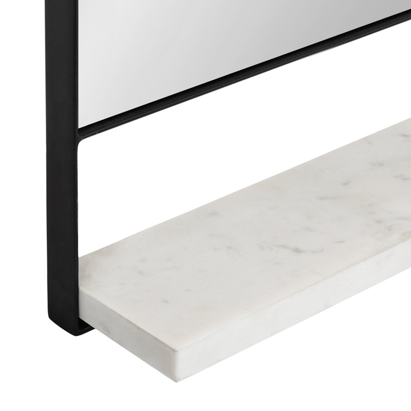 Miroir mural en métal avec tablette Branchville, Blanc et noir, 20 po x 34 po, Rectangulaire