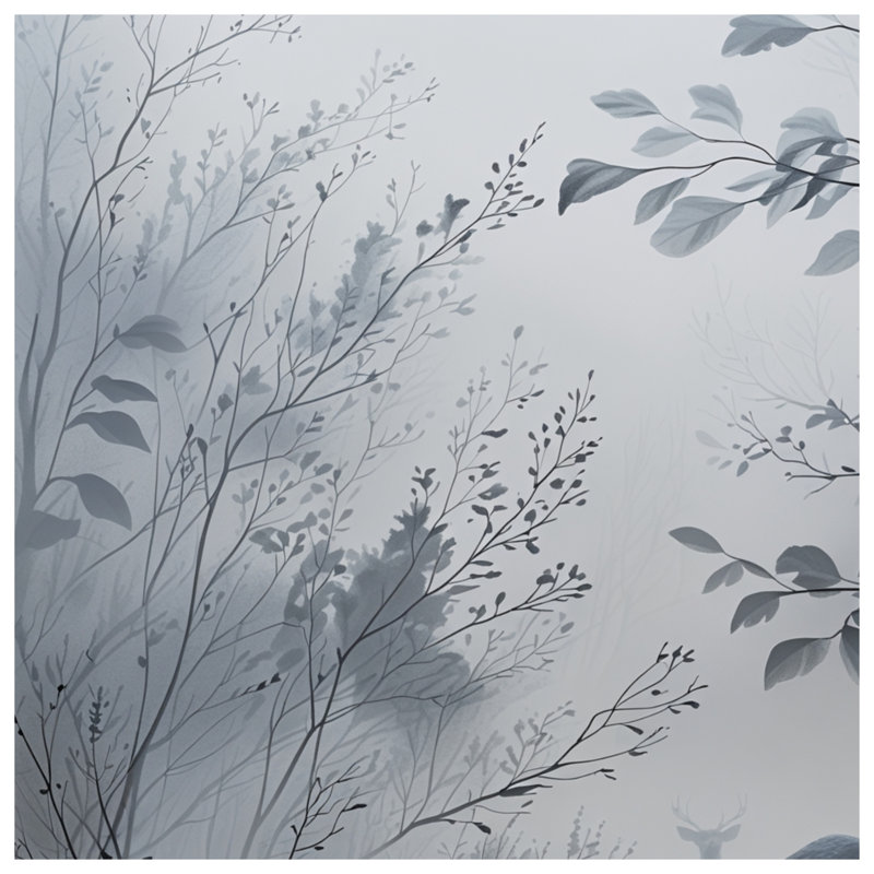 Misty Forest avec couvertures de cerf, 60in W x 80in H
