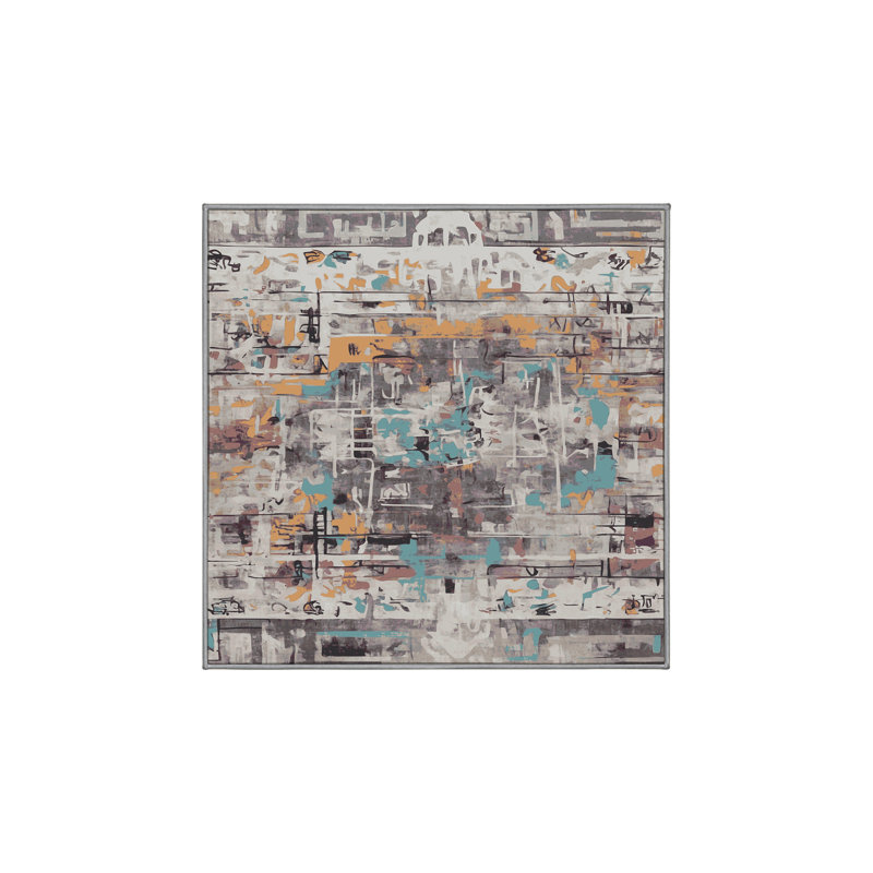 Tapis gris lavable à la machine, Carré 3 pi