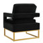 Chaise d'appoint de style moderne avec base en métal doré, fauteuil de loisir rembourré en velours avec accoudoirs ouverts, fauteuil, noir