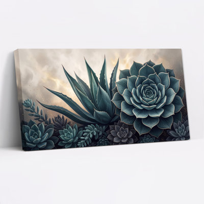 «Blue» and Blue Teal Succulents Agave And Rosettes On Cloudy Sky, art mural