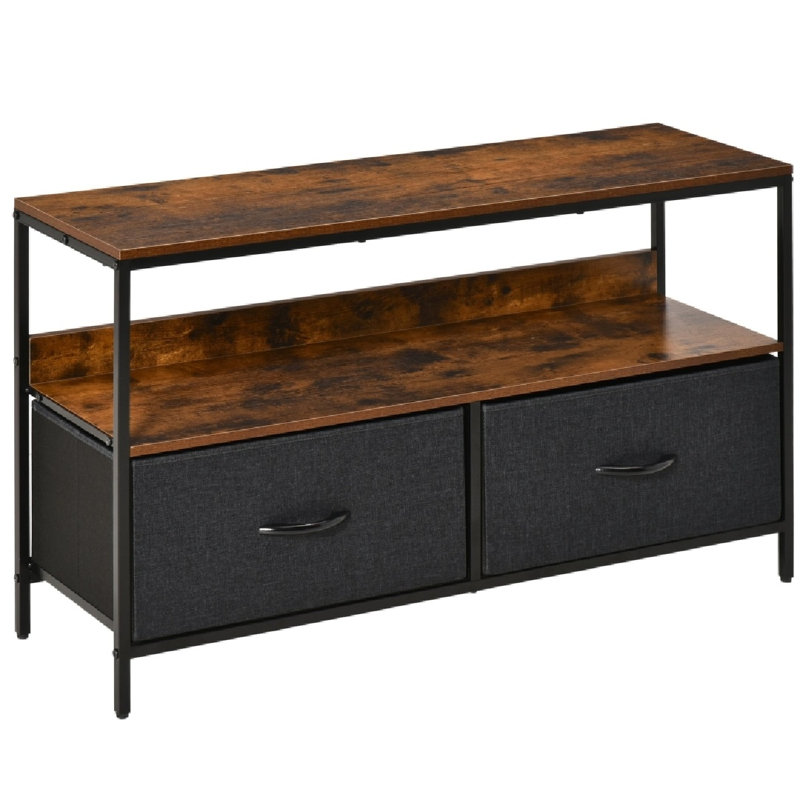 TV Stand Cabinet With 2 Foldable Drawers, Rustic Brown