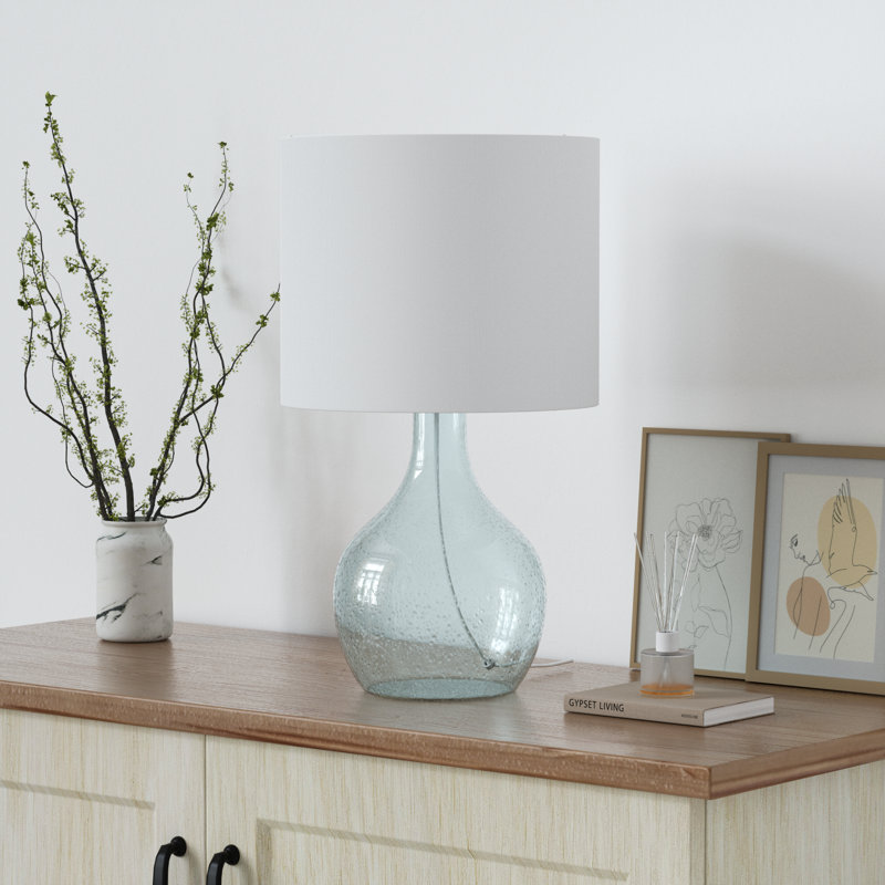  Lampe de table moderne en verre bleu 22,38 po pour le salon et la chambre à coucher, Bleu