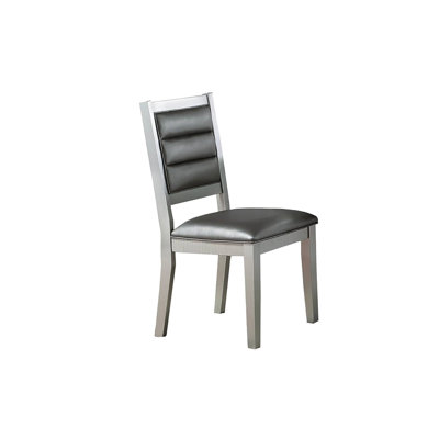 Traditional 2pc Dining Chairs, Faux Leather Seat, Silver, Entirely Seat And Back Chairs With Silver Leather, Cushion