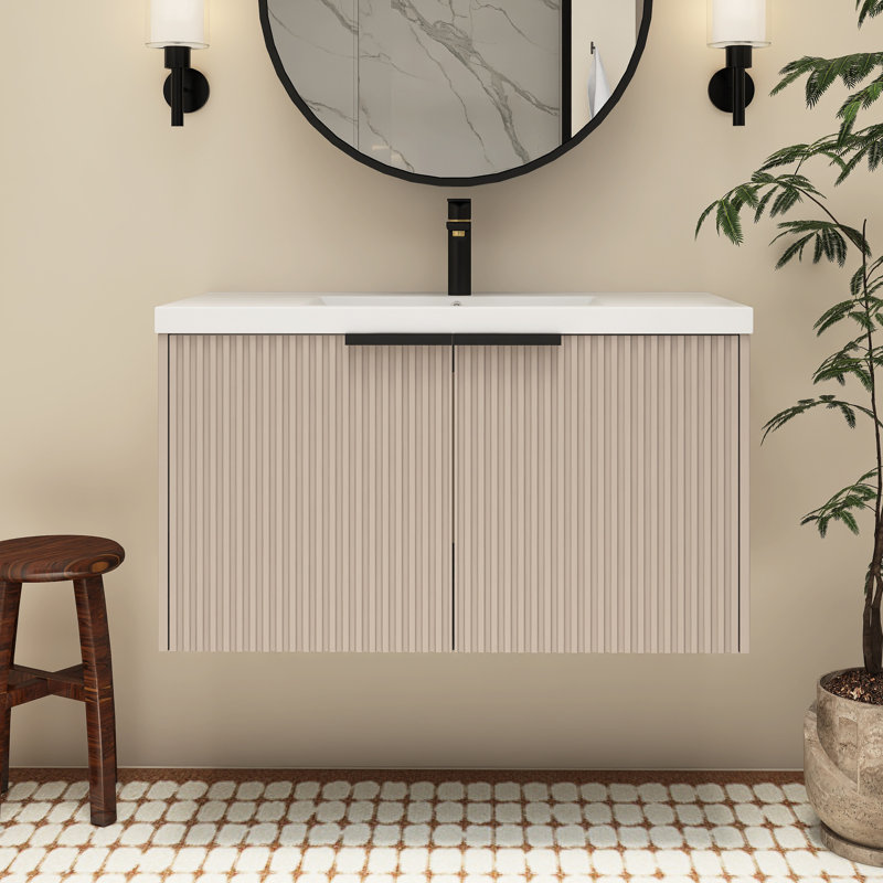 Meuble-lavabo mural 36 po avec lavabo en résine, Kaki