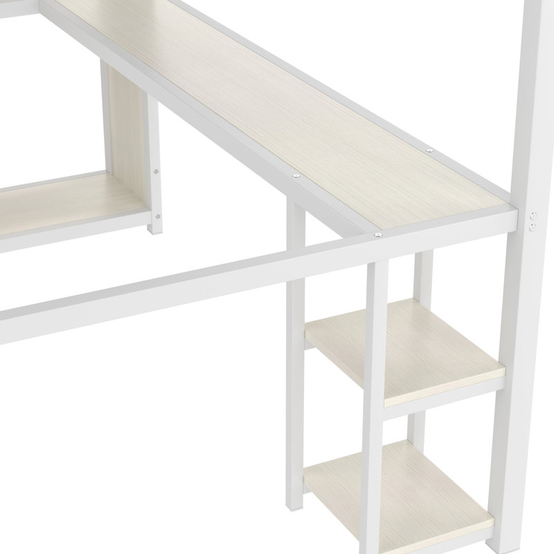 Grain de bois blanc, grand lit, lit mezzanine, garde-robe, bureau, rangement, grand assemblage en douceur, espace, espace de couchage